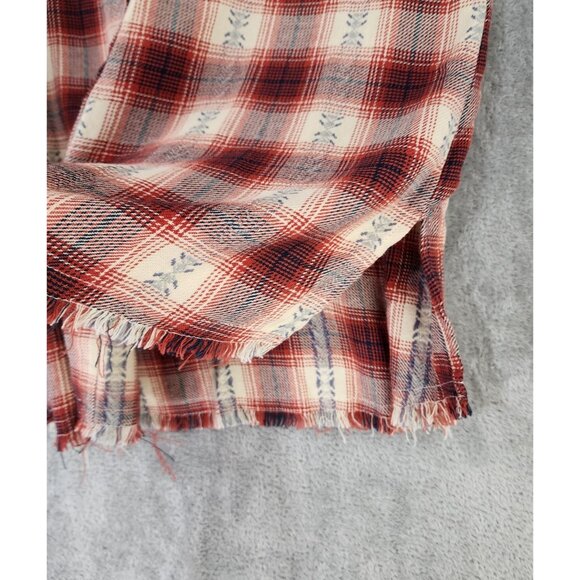 Idyll Wind Shirt Womens Large Red Cream Plaid Flannel Beaded Fringed Western Top - Picture 12 of 14